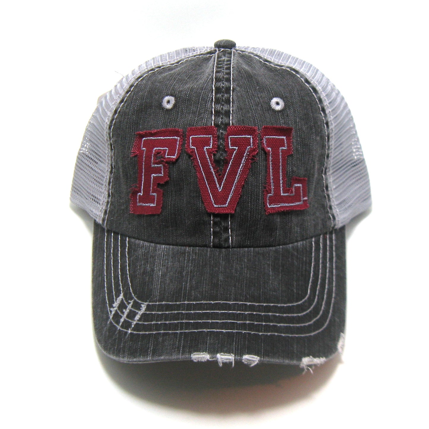 Gray Distressed Trucker Hat - FVL Fox Valley Lutheran Hat