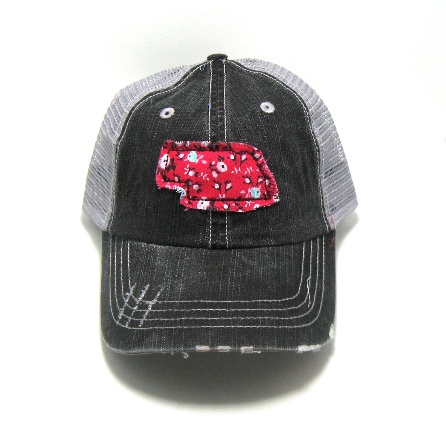 Nebraska Hat - Distressed Ponytail or Messy Bun Hat  - Many Fabric Choices