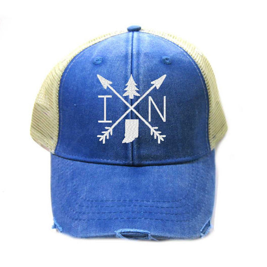 Indiana Hat - Distressed Snapback Trucker Hat - Indiana Arrow