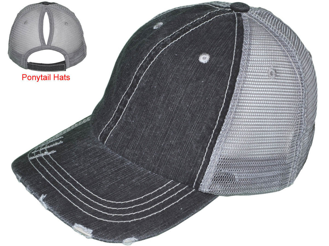 Nebraska Hat - Distressed Ponytail or Messy Bun Hat  - Many Fabric Choices
