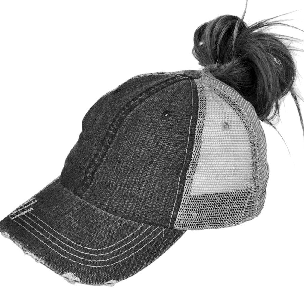 Wisconsin Hat - Distressed Ponytail or Messy Bun Hat  - Many Fabric Choices