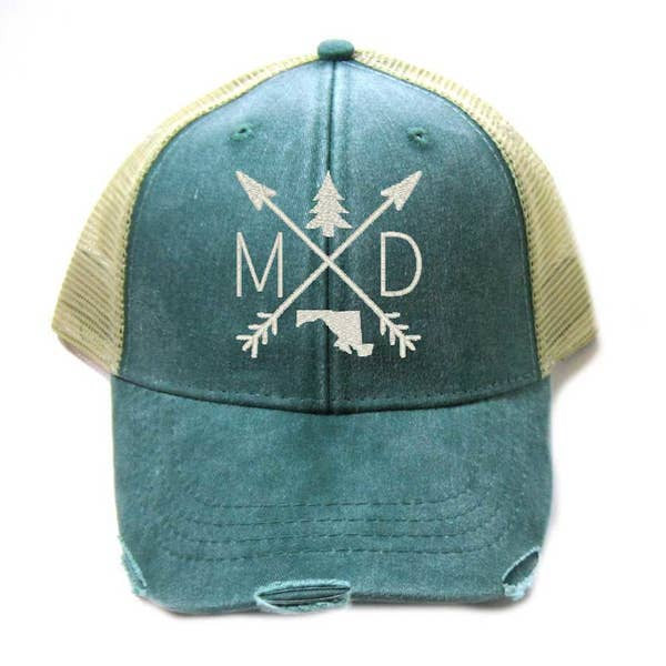 Maryland Hat - Distressed Snapback Trucker Hat - Maryland Arrow