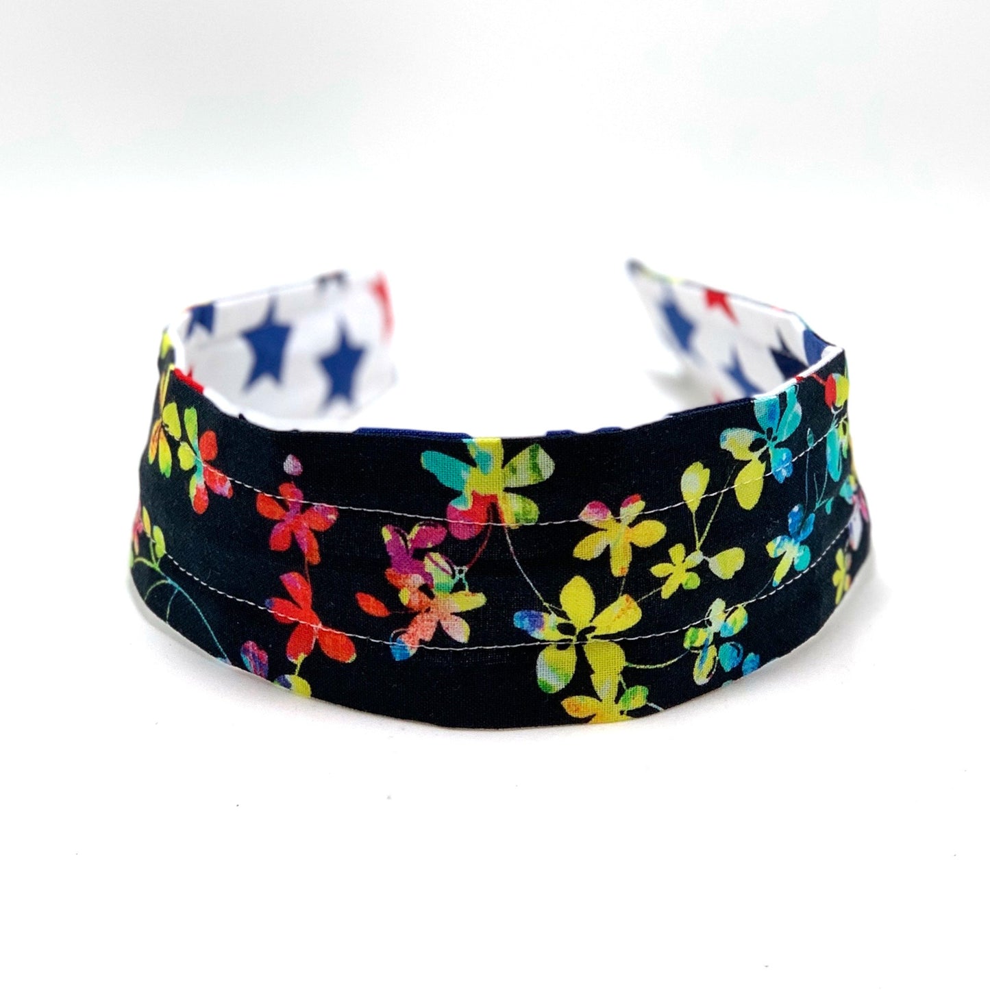 Comfortable Reversible Handmade Fabric Headband - Stars and Floral