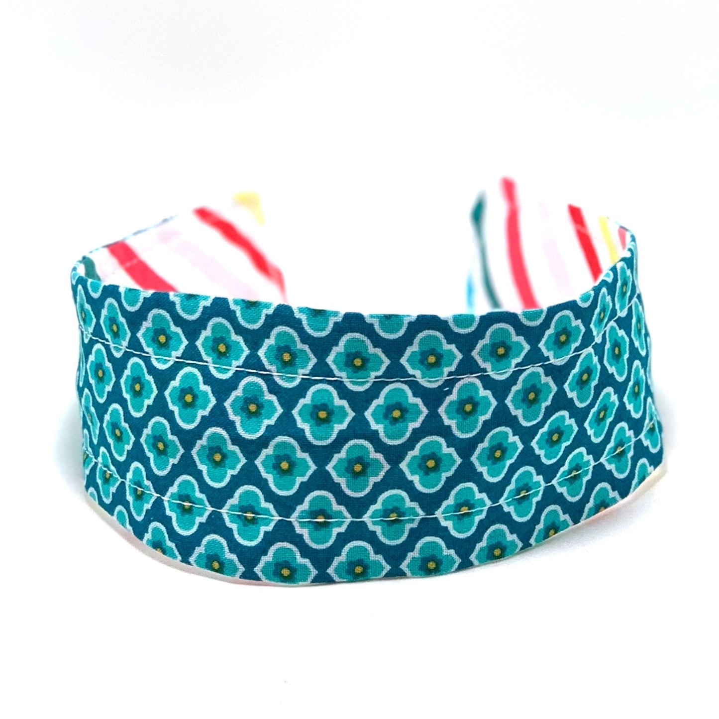 Comfortable Reversible Handmade Fabric Headband - Mosaic and Stripes