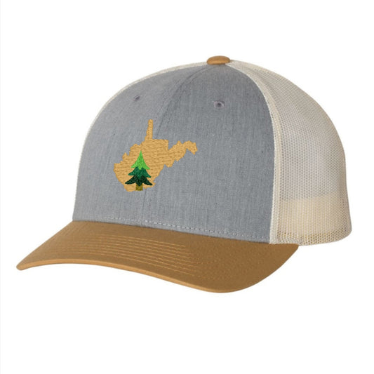 West Virginia Pine Tree Hat - Mustard and Gray