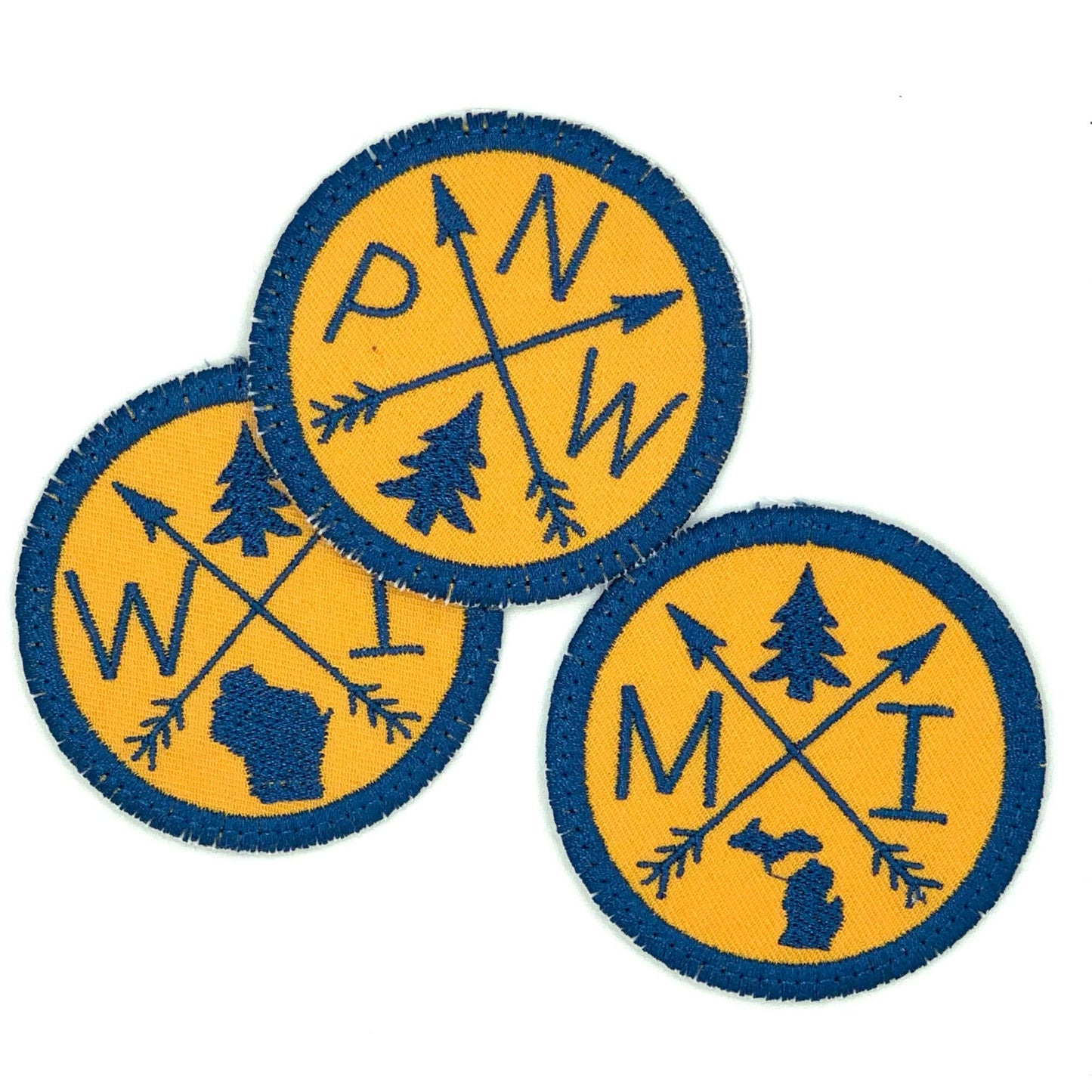 Pick Your State Iron-on Patch - navy on yellow