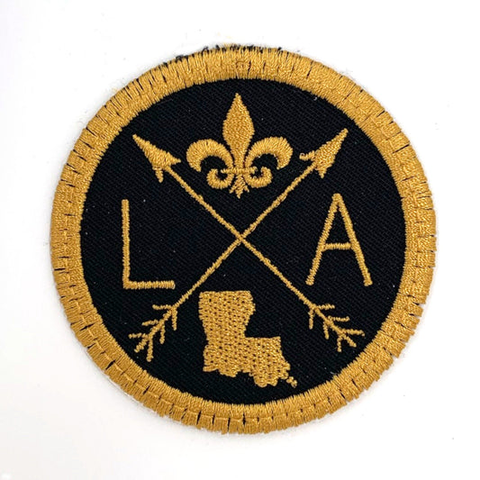 Pick Your State Iron-on Patch - gold on black