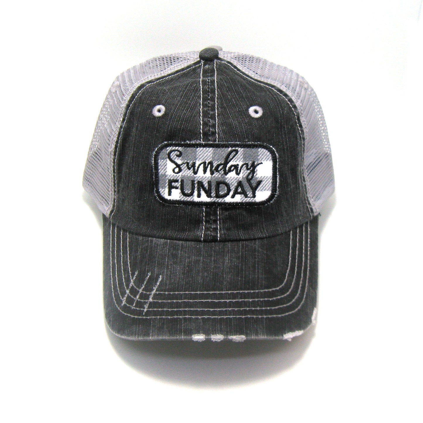 Sunday Funday Hat - Gray Distressed Trucker Hat