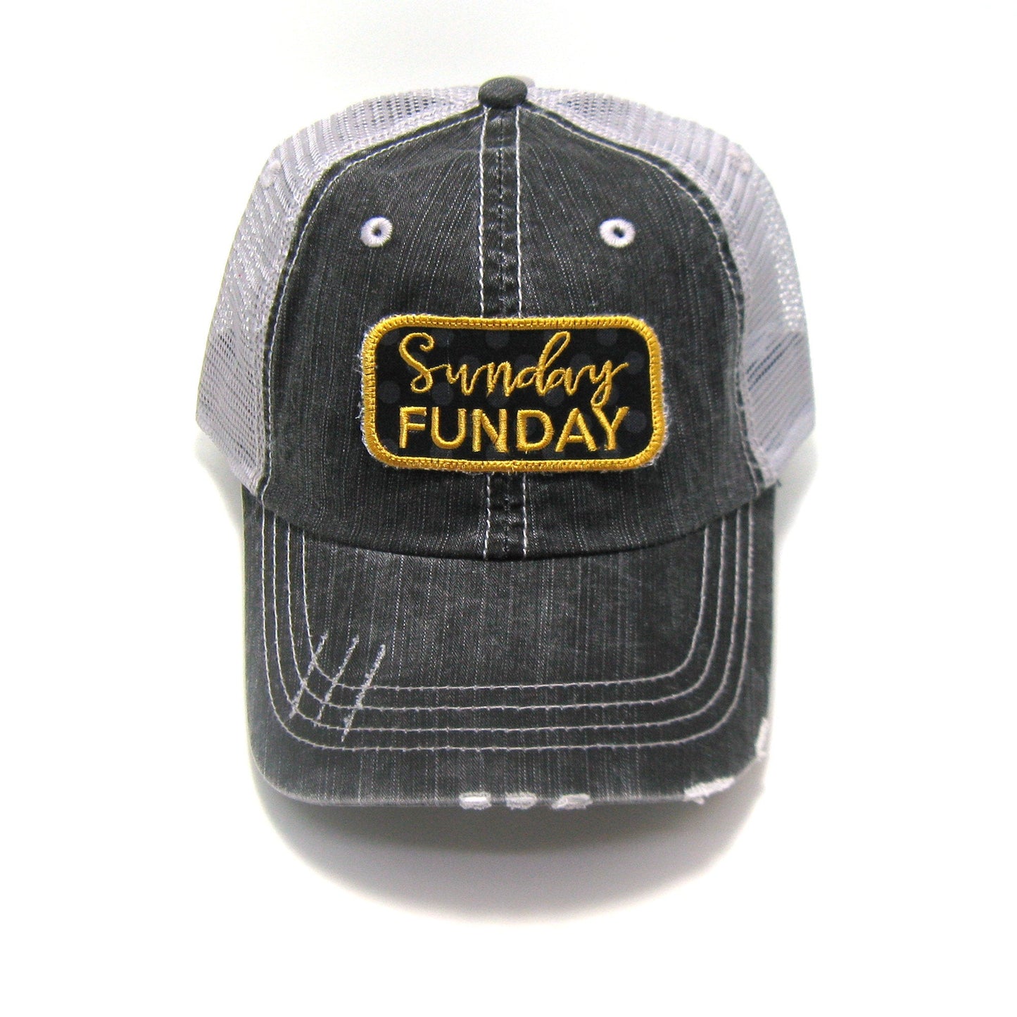 Sunday Funday Hat - Gray Distressed Trucker Hat