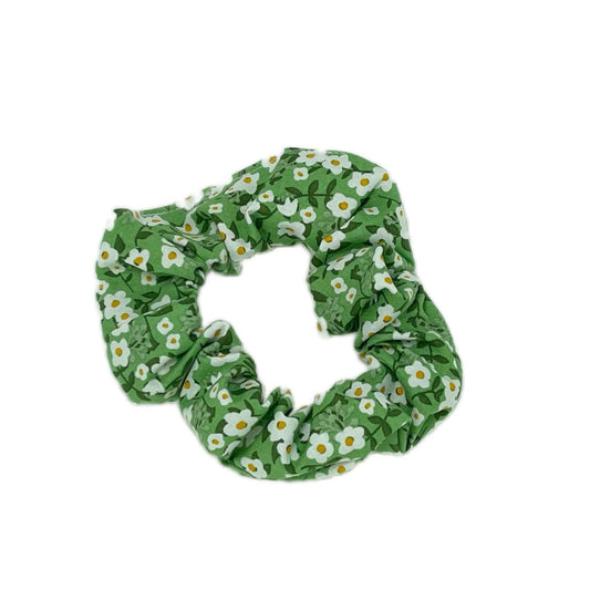 Hair Scrunchie | Green with White Petite Floral