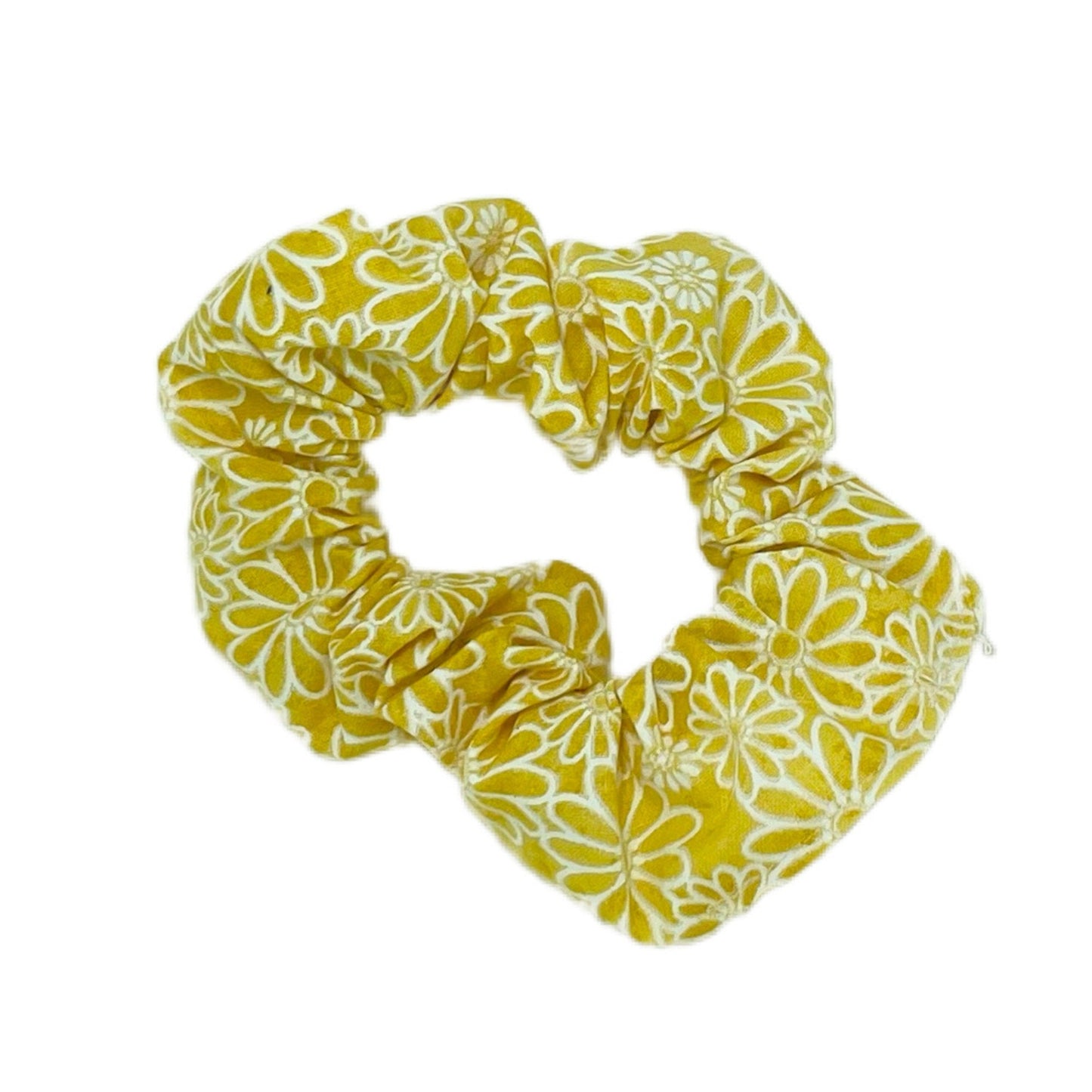 Hair Scrunchie | White Daisies on Yellow