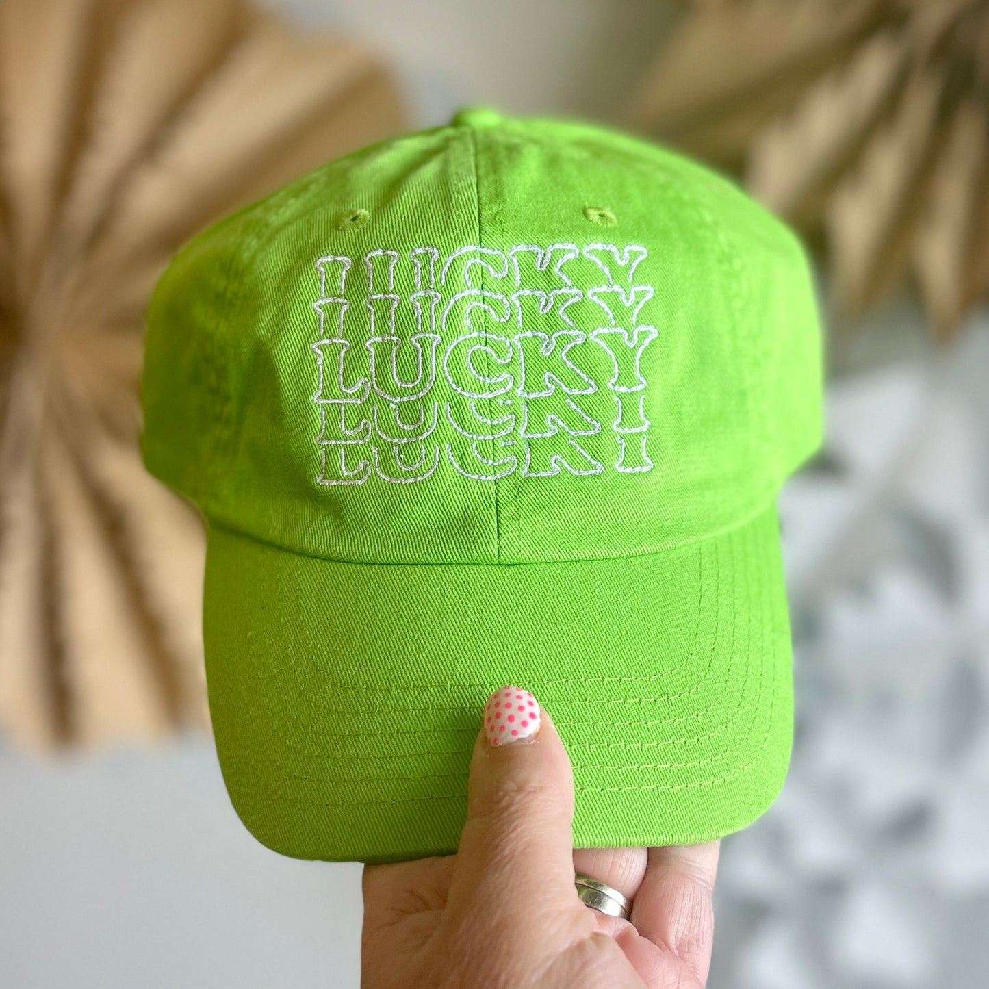 Stacked Lucky's St. Patrick's Day Embroidered Dad Hat | Lime Green Baseball Cap | St. Paddy's Day
