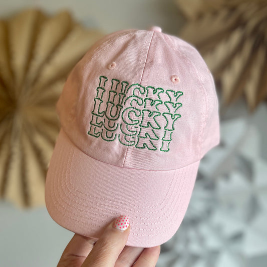 Stacked Lucky's St. Patrick's Day Embroidered Dad Hat | Pink Baseball Cap | St. Paddy's Day